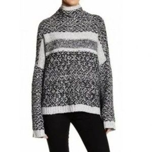 JOHN + JENN Black Gray Mock Neck Wide Sleeve Textured Sweater Oversized, Size S